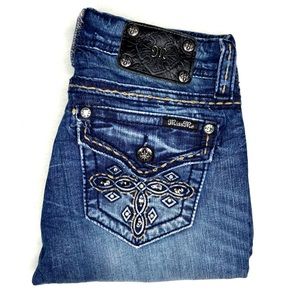 Miss Me Jeans Mid Rise Bootcut Distressed Jeans 27